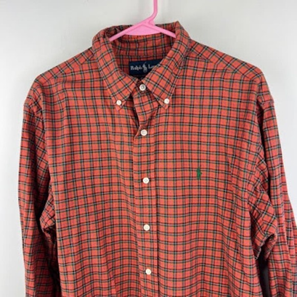 Ralph Lauren Orange plaid classic fit long sleeve button down shirt size Large - Picture 2 of 5
